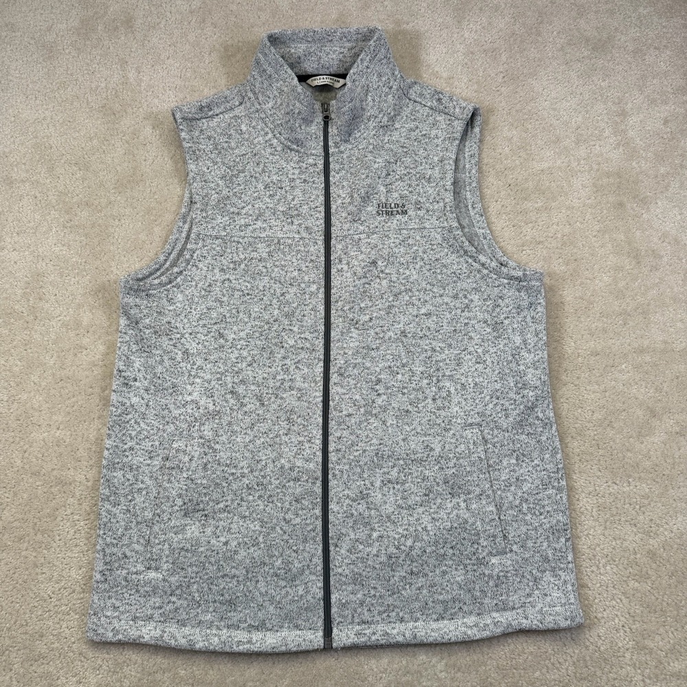 Field And Stream Fleece Sweater Vest Men's Large Heather Gray Pockets Outdoor